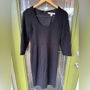 Boston Proper Women Black Cocktail Dress 6 Scoop Neck 3/4 Sleeves Fitted Classy